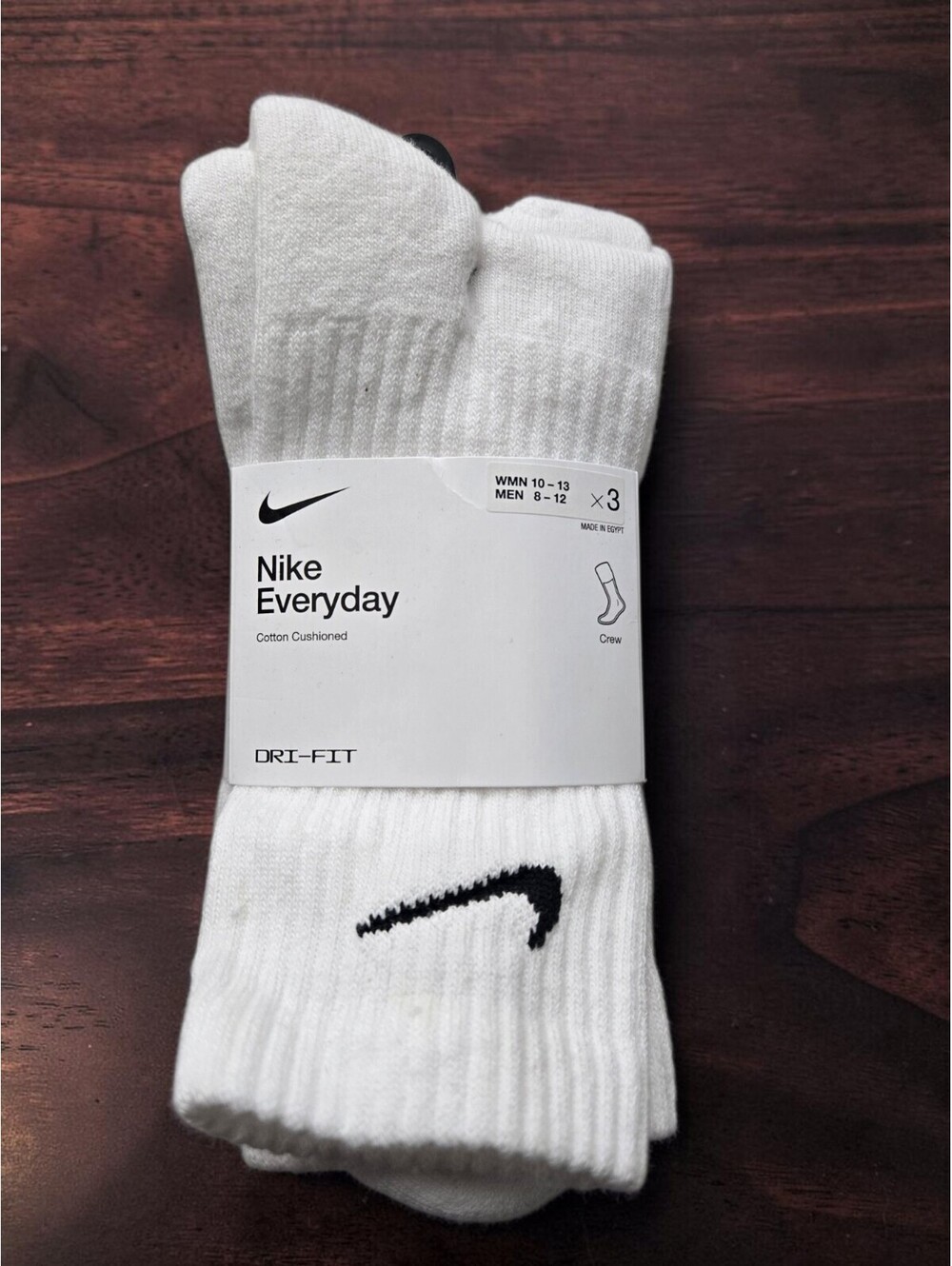 Nike Everyday Cushioned Crew Socks 3 Pack - size L White